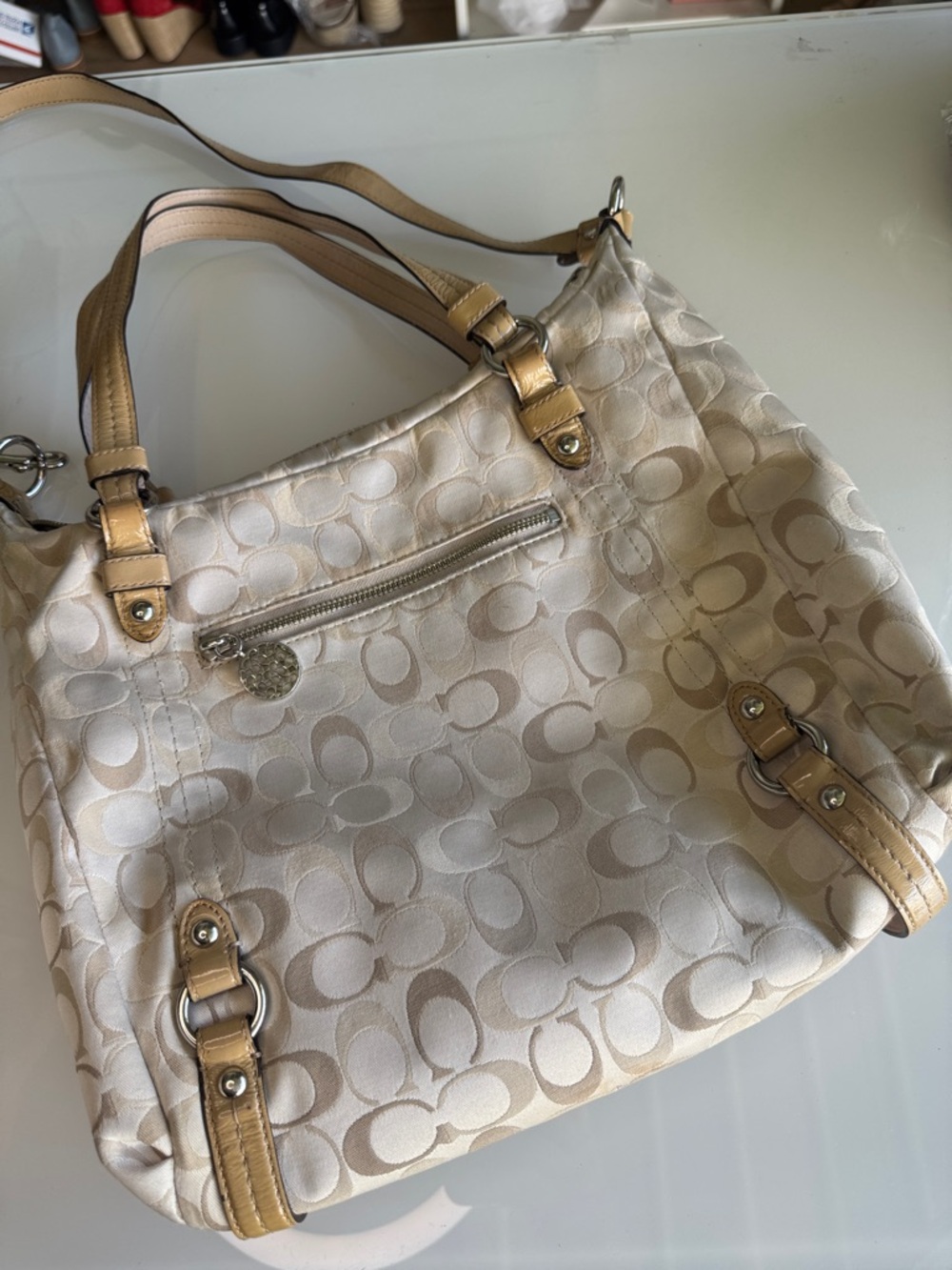 Coach Alexandra Signature Satin Hobo Bag | Champagne Monogram